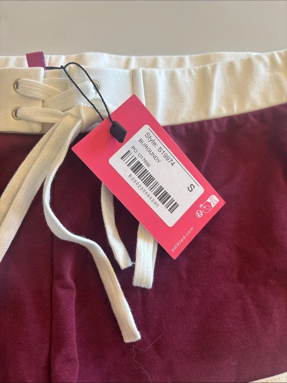 Edikted Maroon Athletic Lace-Up Trim Shorts